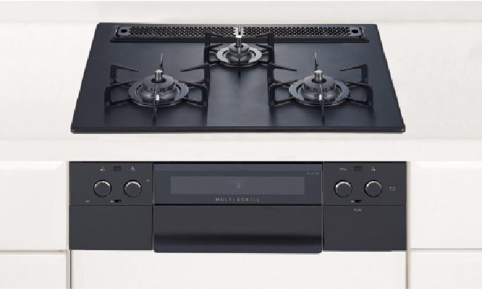 HARMAN（ハーマン）3口ガスコンロ W60 魚焼きグリル付 アルミトップ （ブラック）の画像