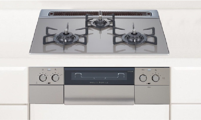 HARMAN（ハーマン）3口ガスコンロ W60 魚焼きグリル付 ガラストップ （エレガントグレー）の画像