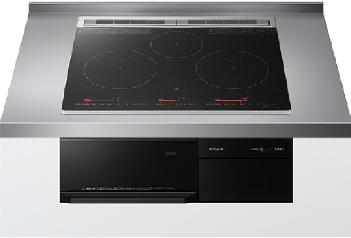 HITACHI　3口IH　鉄・ステンレス対応　魚焼きグリル付　ガラストップ(ブラック）の画像