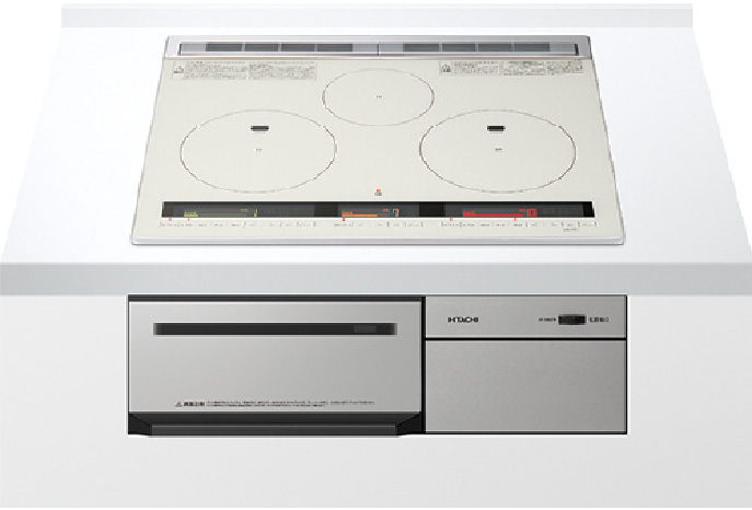 HITACHI　3口IH　鉄・ステンレス対応　魚焼きグリル付　ガラストップ(シルバー）の画像