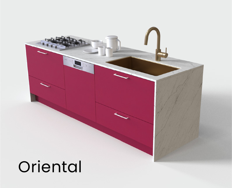 orientalカラーのキッチン